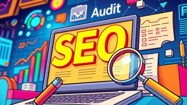 Illustration of local SEO audit strategies with charts and checklist.