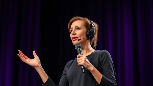 Woman speaking at event, founders stand out in crowded AI market.