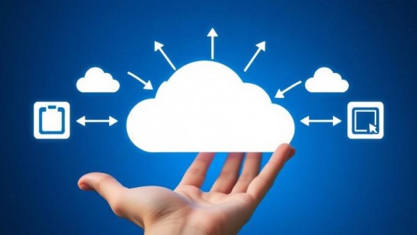 Illustration of cloud computing and data flow concept.