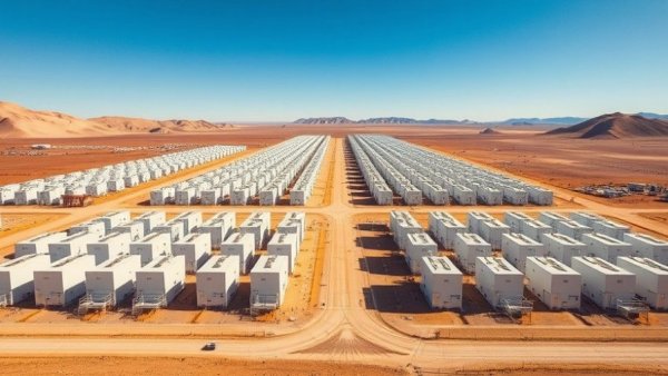 Wide-angle view of AI data center investment in a desert landscape
