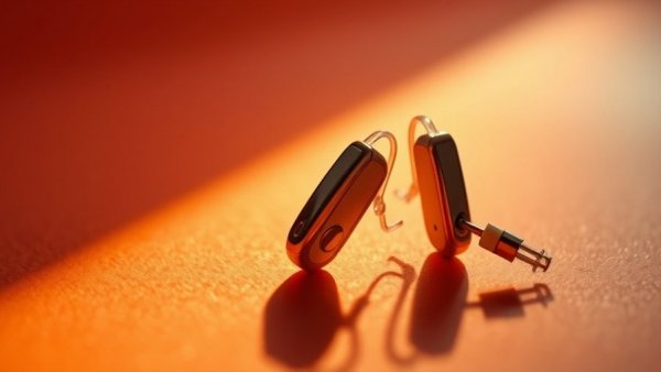 Modern hearing aids arranged artistically, highlighting ADA relevance.