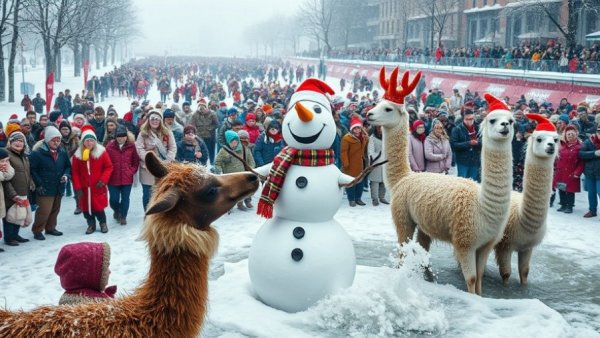 AI-Generated Christmas mural with surreal festive scene.