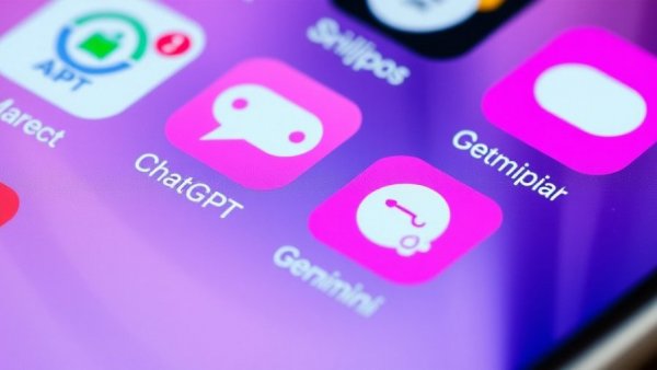 Smartphone screen with app icons for ChatGPT and Gemini, focusing on digital interface.