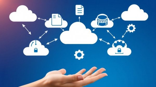 Illustration showing web hosting impact on SEO with cloud technology.