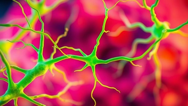 Vivid abstract neuron resembling old drugs for Alzheimer's treatment.