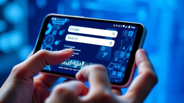 Google search engine interface on smartphone screen, showcasing strategies.