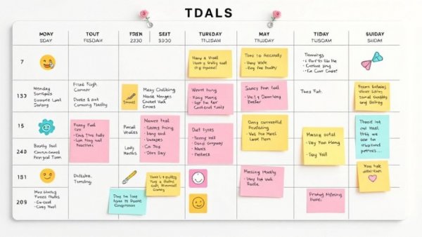 Colorful TikTok screen time management calendar with activities and meals.