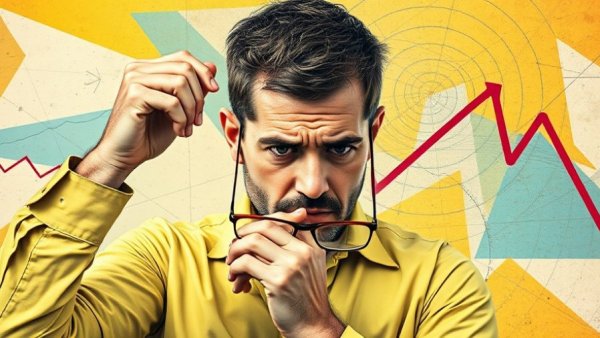 Frustrated man analyzing data, illustrating search traffic decline