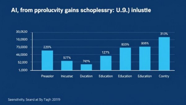 Bar chart on AI adoption in business, productivity gains by sector.