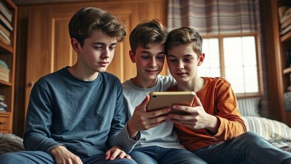 Teens in bedroom viewing smartphone, teen social media bans context.