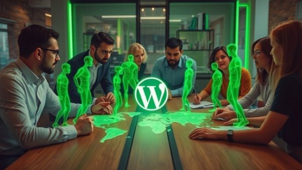 WordPress real-time collaboration scene with digital interaction.