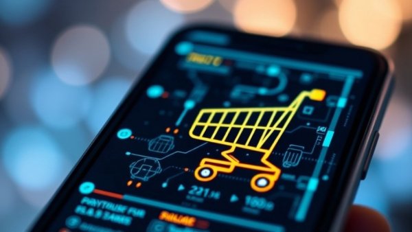Digital shopping cart interface showcasing AI in consumer purchases.