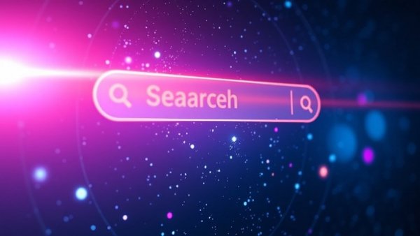 Futuristic AI search interface in starry cosmic background.