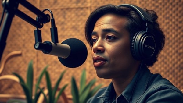 Person in a podcast setup discussing AI overviews traffic loss.