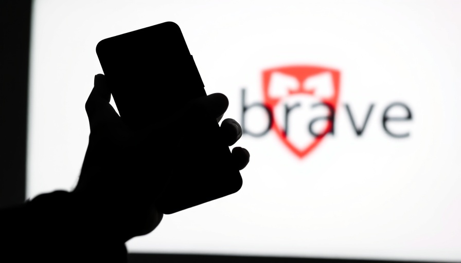 Silhouette smartphone with Brave logo in background, Brave Search AI