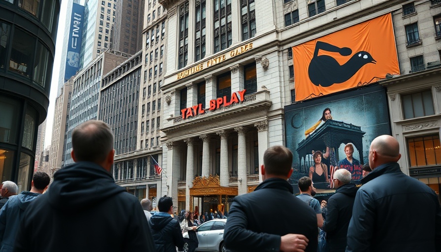 Pedestrians outside iconic building related to copyright lawsuit.