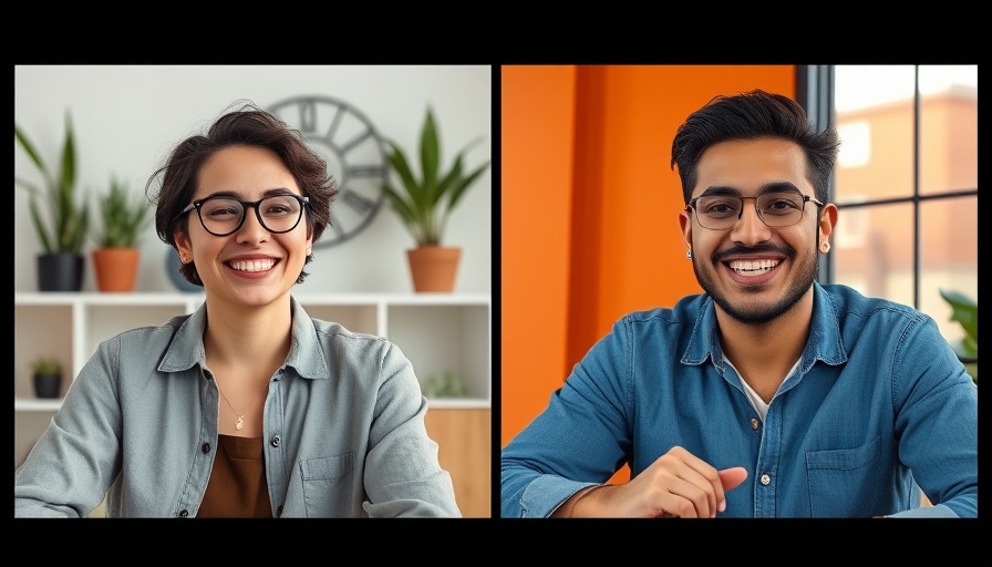 Smiling individuals in a video call with a friendly setting.