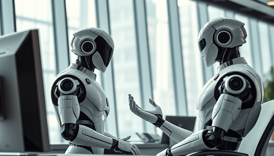 Futuristic human-robot trust conversation in modern office.