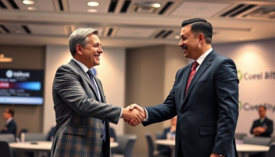 Professional event handshake between two men.