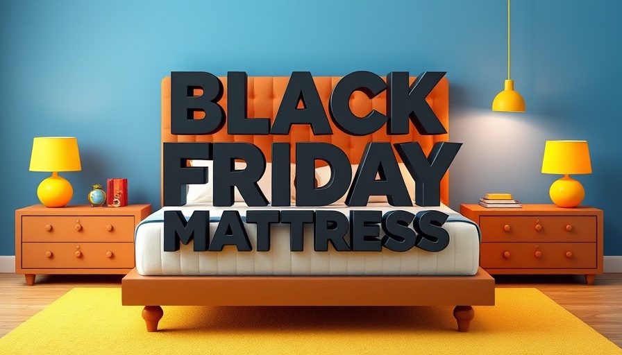 Black Friday Sales vibrant 3D bedroom with bold mattress deals text.