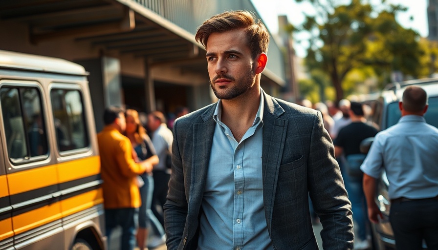 Man walking outside beside vehicle, casual setting, Elon Musk AI app.