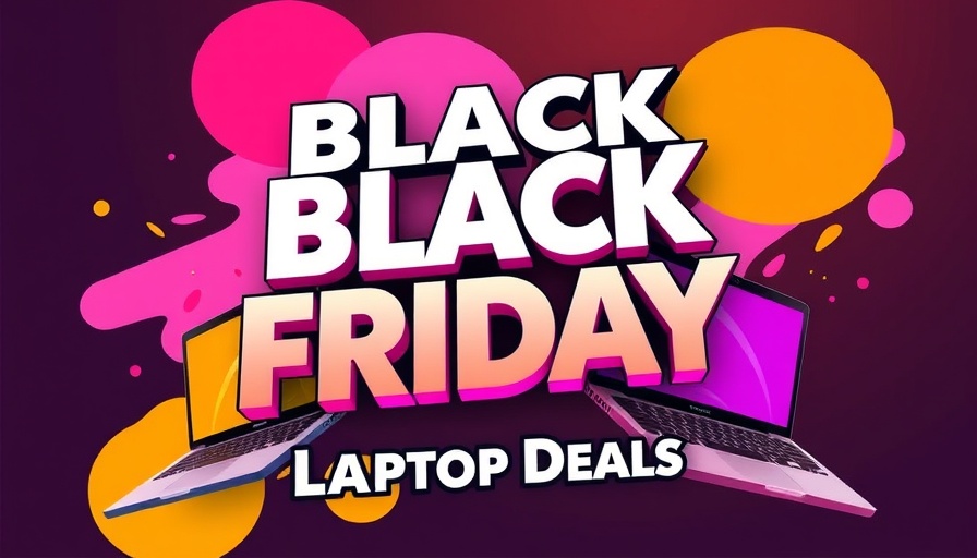 Vibrant Black Friday laptop deals graphic with bold text.