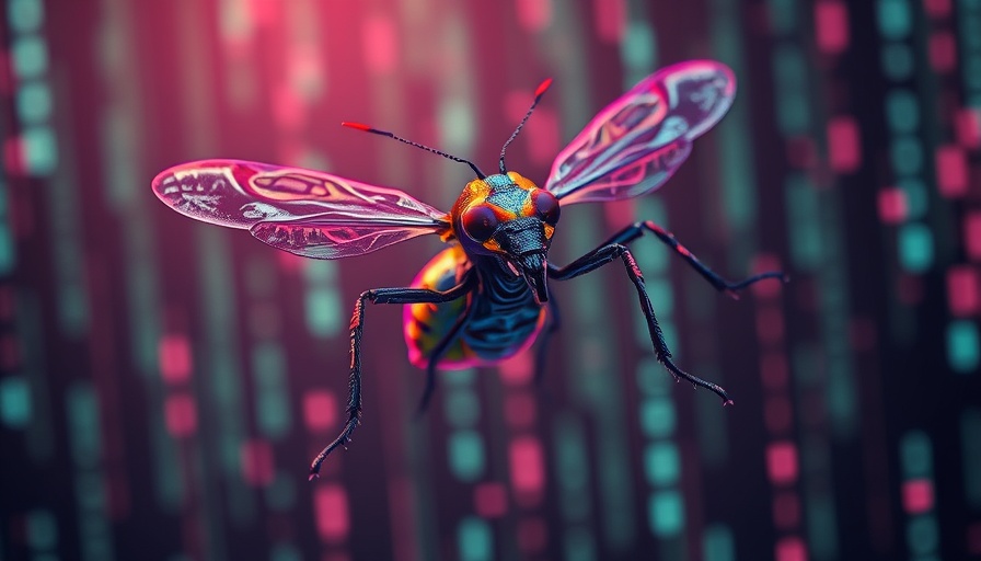 Virtual reality insects in a futuristic digital space.