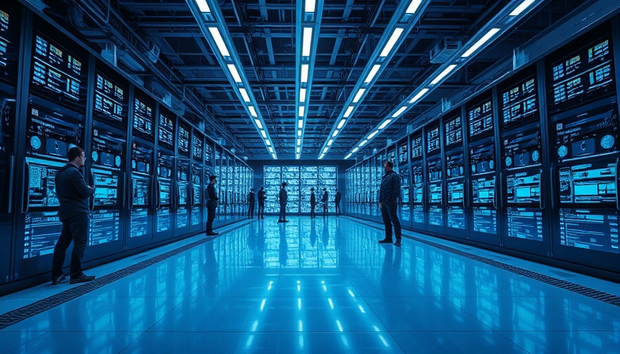 Futuristic data center with digital data streams, AI data collapse concept.