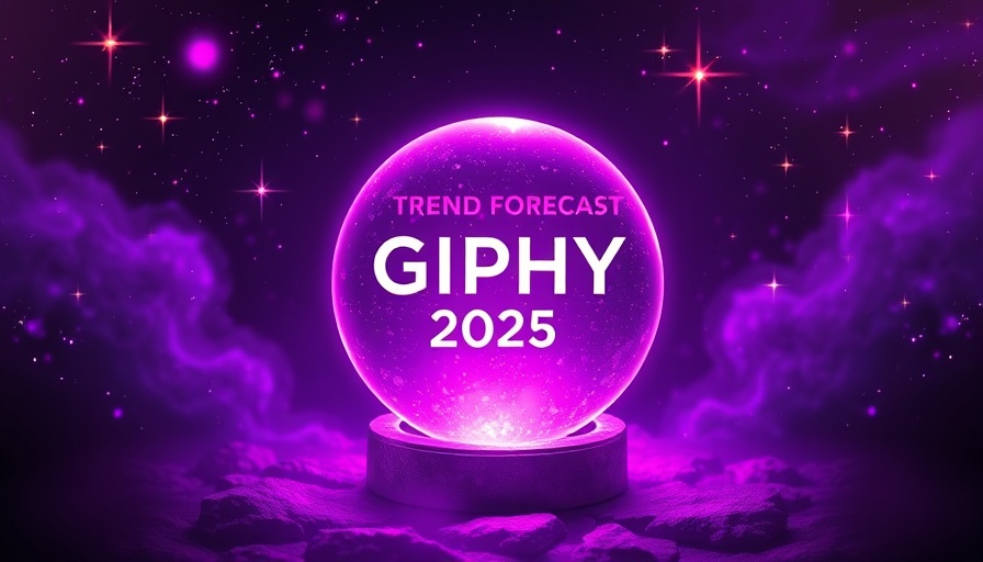 Futuristic GIPHY 2025 trend forecast crystal ball in cosmic theme.