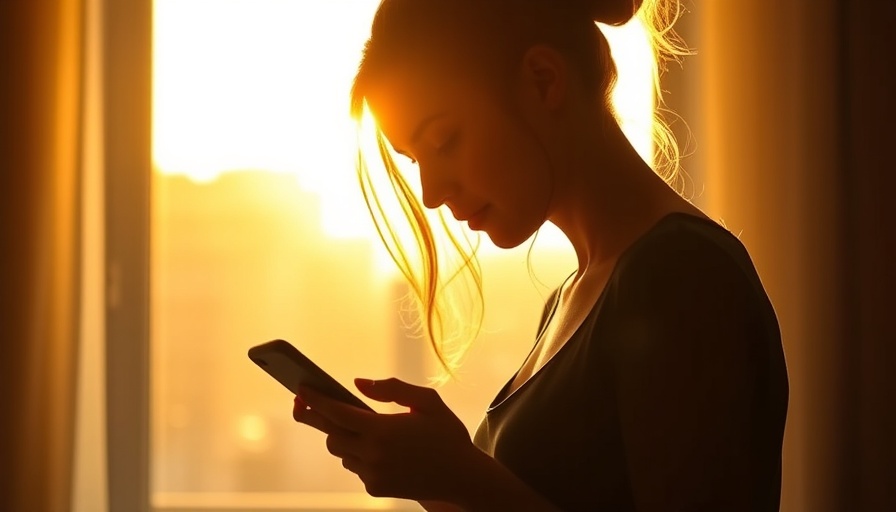 Woman using smartphone in warm sunlight, AI relationships.