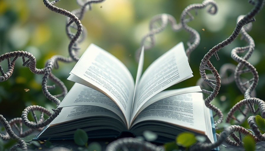 Conceptual image of DNA data storage with books and DNA strands.