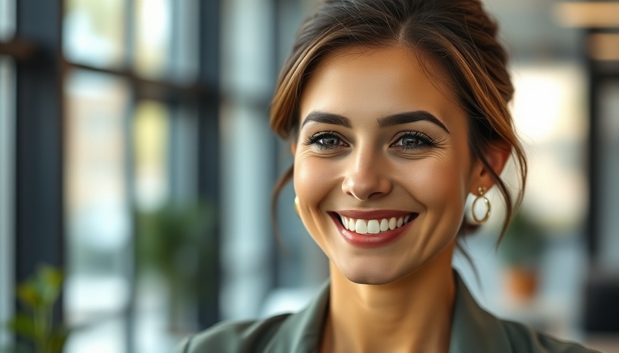 Leadership program advertisement banner with smiling woman.