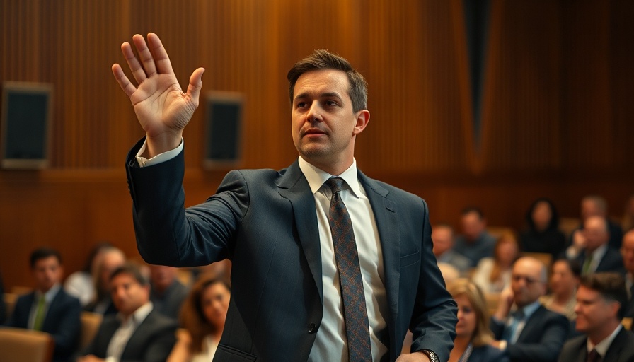 Man in suit addressing audience at AI lobbying event.