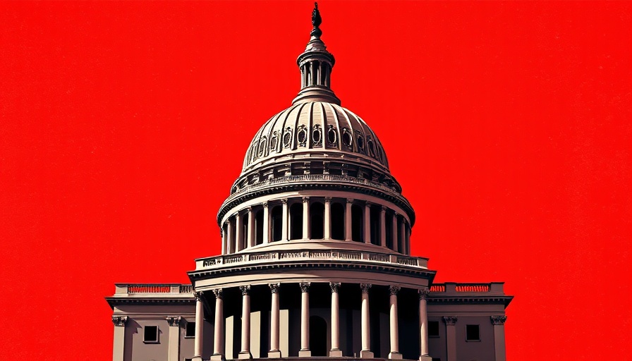 Bold graphic of U.S. Capitol dome on red background symbolizing startup influence.