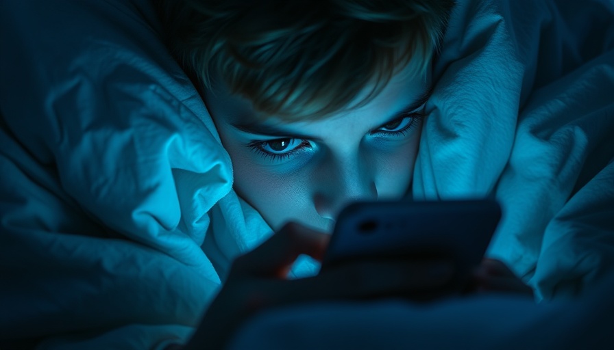 Person in bed with smartphone, dim blue lighting, related to Character.AI lawsuit.