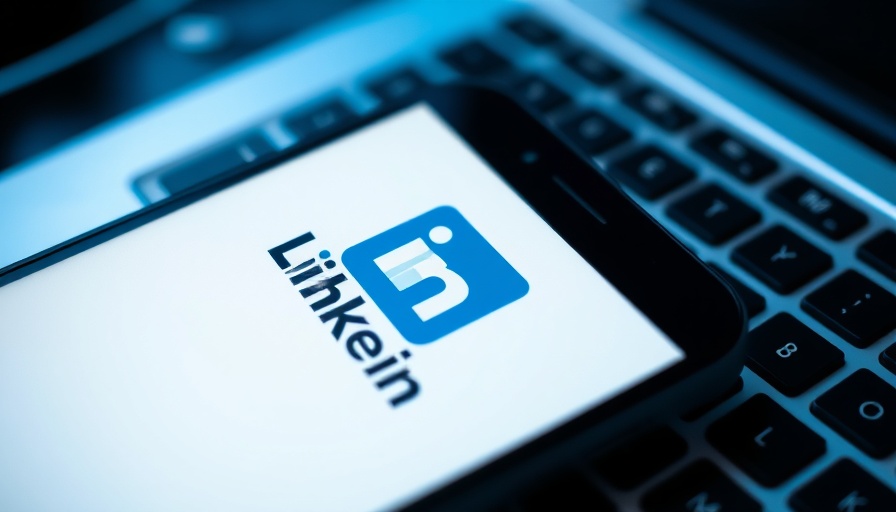 LinkedIn logo on smartphone over laptop keyboard, marketing skills.