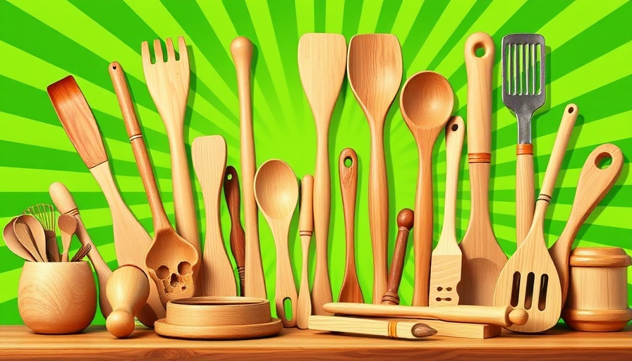 Dynamic pop art kitchen tools illustration with green background