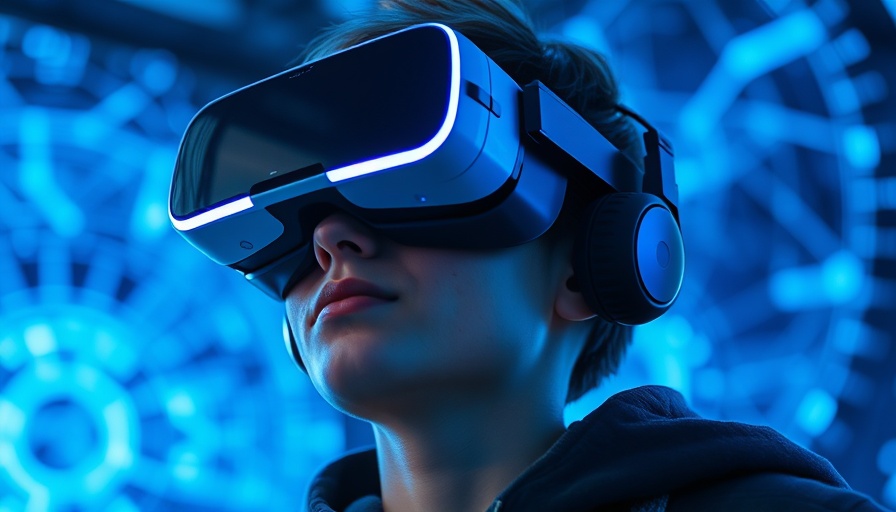 Immersive virtual experience with a VR headset showcasing AI connectivity.