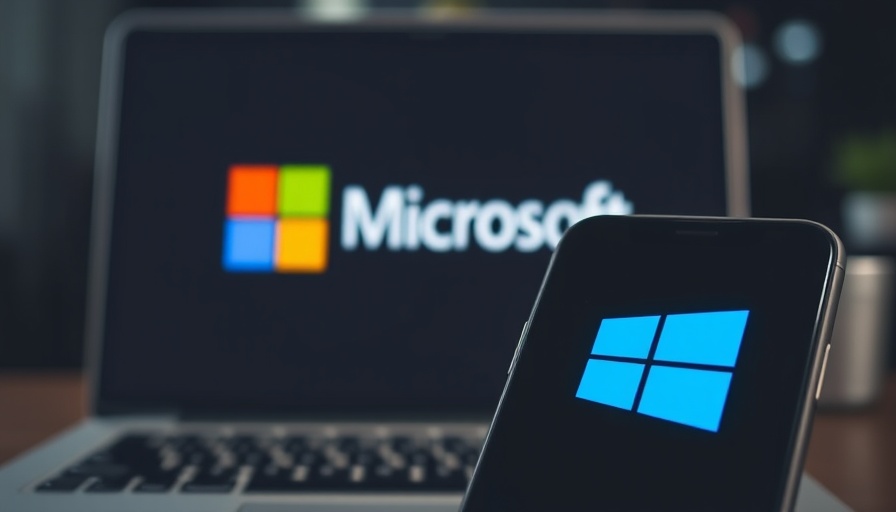 Sharp Microsoft logo on phone, blurred on laptop, tech contrast.