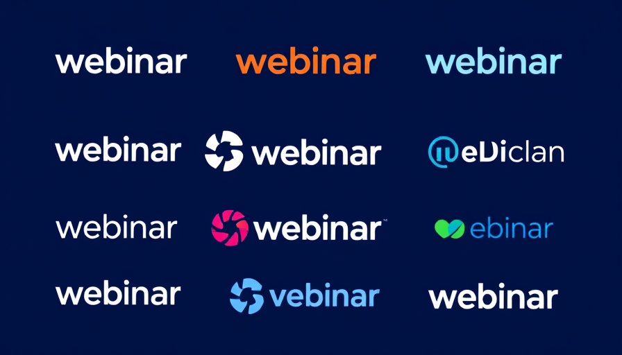 Colorful grid of webinar software logos against a dark background.