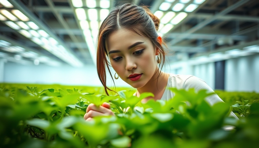 Heritable Agriculture: Woman tending to plants in indoor lab.