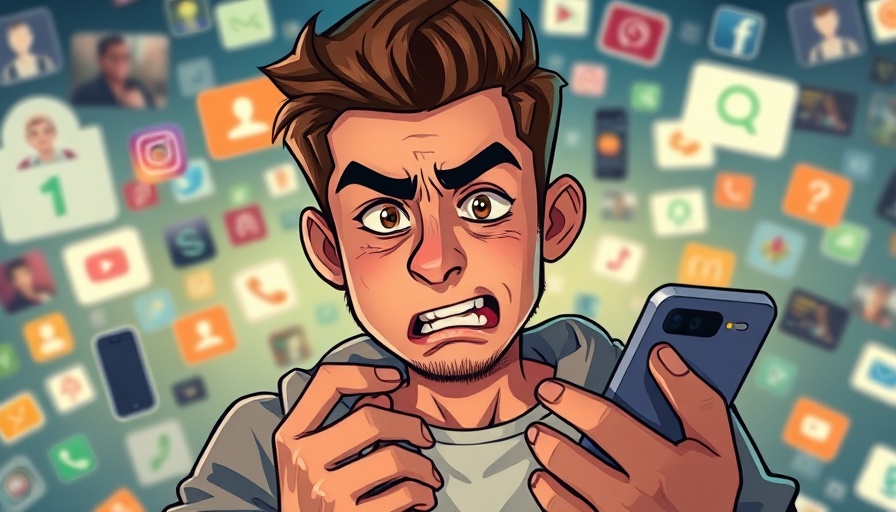 Cartoon of a young man overwhelmed by Instagram followers notifications.