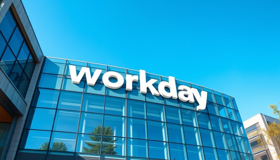 Workday layoffs building facade with logo and clear sky