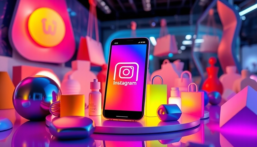 Vibrant 3D display with 'Shop on Instagram' theme and shopping icons.