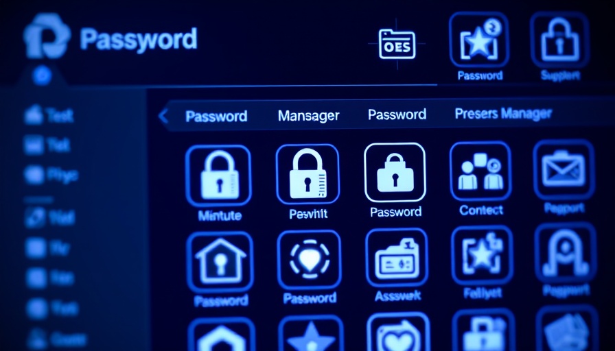 Various password manager icons in a digital grid layout.