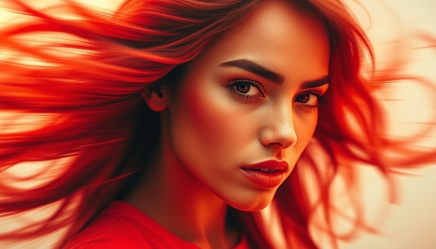 Dynamic artistic portrait with motion effect in red tones