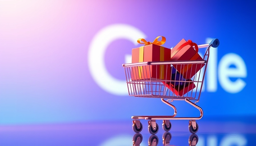 Colorful gifts and shopping cart with Google logo symbolizing indexed URLs