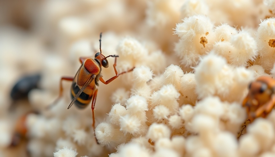 Zombie fungus engulfing insect in a close-up view.