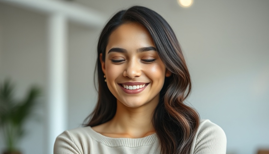 Leadership training program promotion, confident young woman smiling.