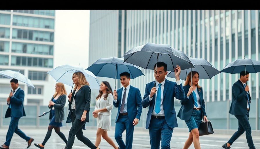 Tesla's legal strategy in China illustrated by group under umbrellas.